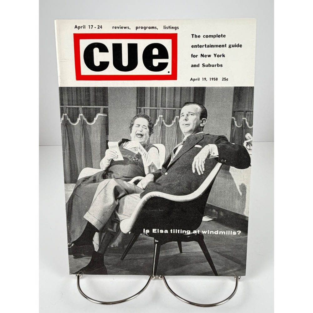 Vintage 1958 Cue Magazine Elsa Maxwell Jack Paar NYC Broadway TV Ads April 19